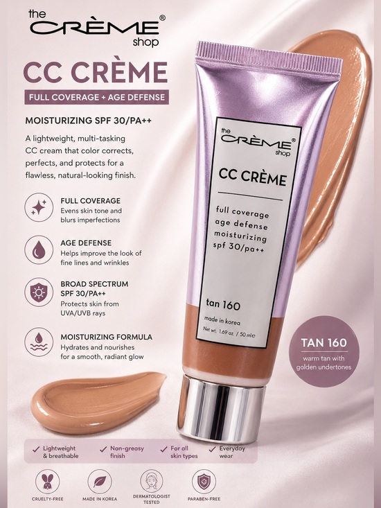 The Creme Shop Other - the CRÈME shop CC Crème Moisturizing Foundation - Tan 160